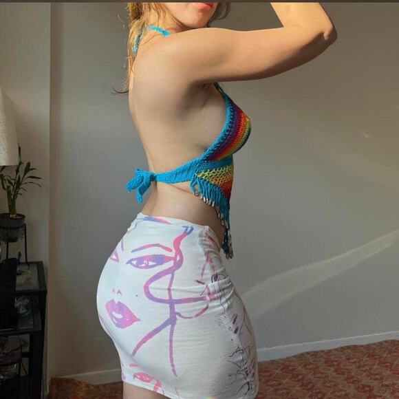 rare deadstock 90s shell beaded crochet halter top in rainbow - Picture 7 of 8